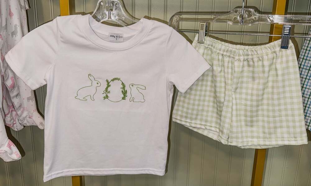 Abby & Evie Toddler Boys Easter Bunny T-Shirt and Gingham Shorts Set